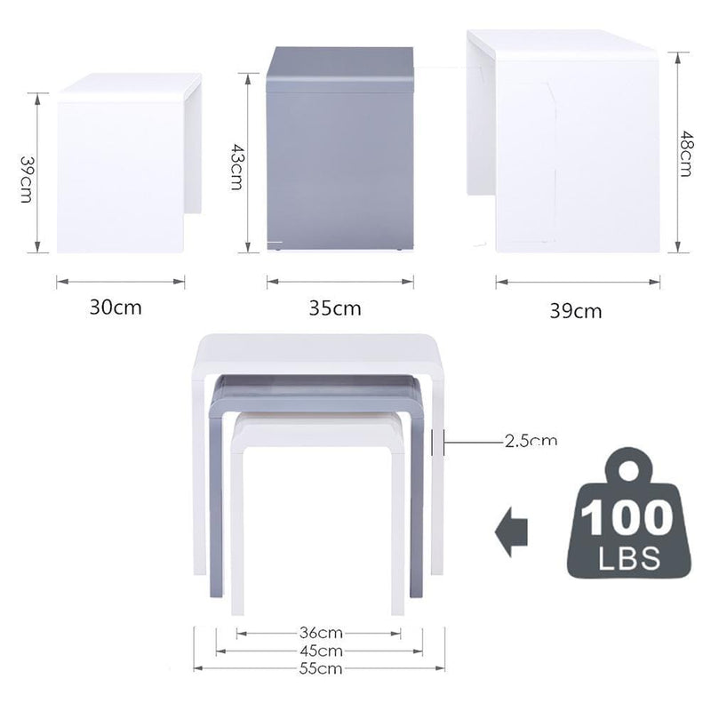 Blitzangebot Goldfan 3er-Set Couchtische Weiß & Grau Oberteil