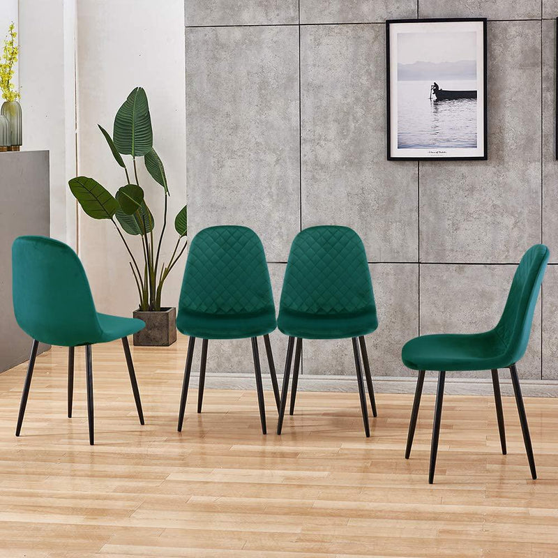 Goldfan Nanie runder Esstisch aus gehärtetem Klarglas & Bohin Weihnachtsgrüne Samt-Esszimmerstühle 4pcs (schwarzes Bein)