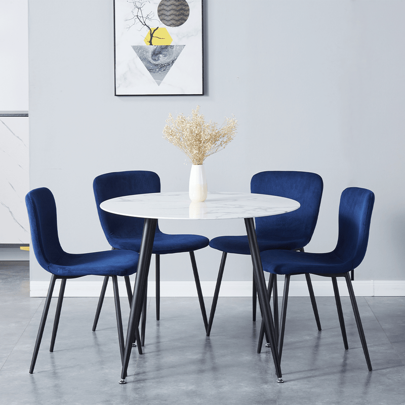 Blitzangebot Goldfan Dion 4x Esszimmerstuhl aus blauem Samt
