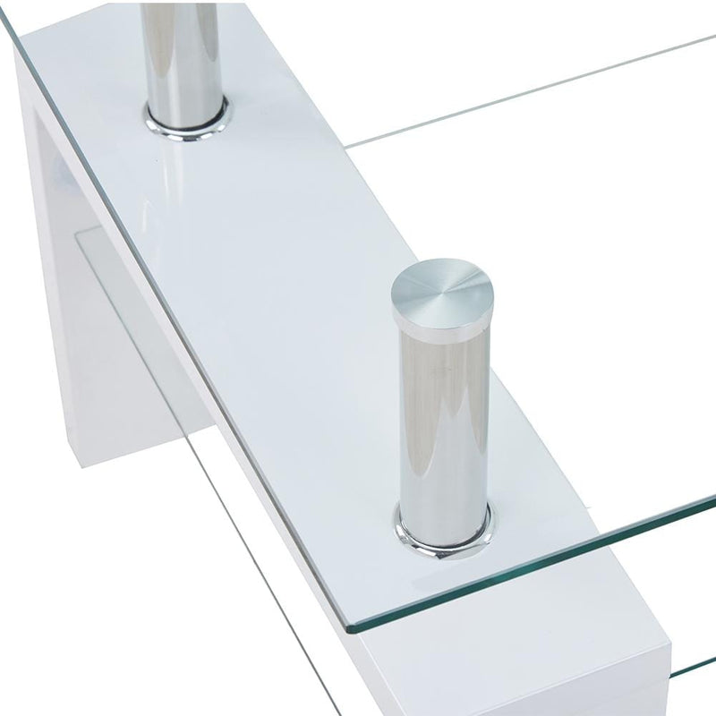 Blitzangebot Goldfan Toan Rechteckiger Beistelltisch aus gehärtetem Klarglas aus weißem MDF