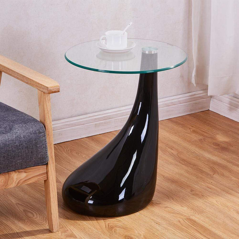 Blitzangebot Goldfan Jiam Beistelltisch aus gehärtetem Klarglas Schwarz Basis