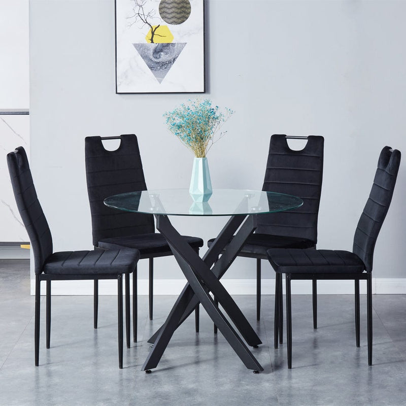 Goldfan Esszimmerstühle aus schwarzem Samt-Kacy