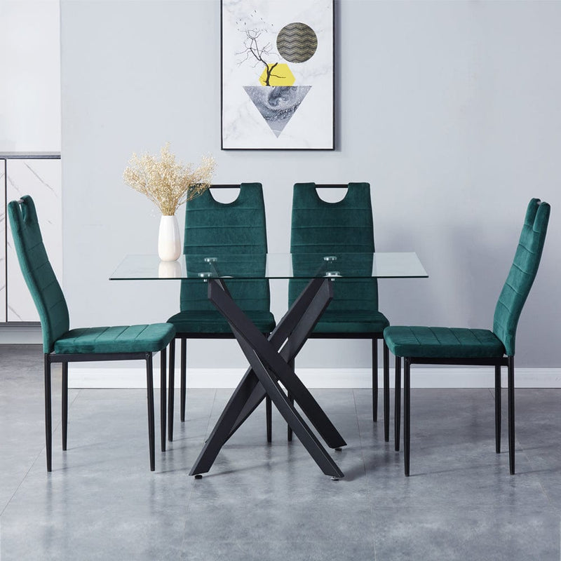 Goldfan Esszimmerstühle aus grünem Samt-Kacy
