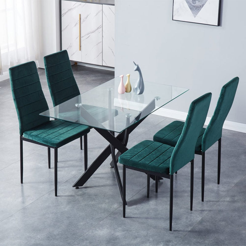 Goldfan Esszimmerstühle aus grünem Samt-Bonny