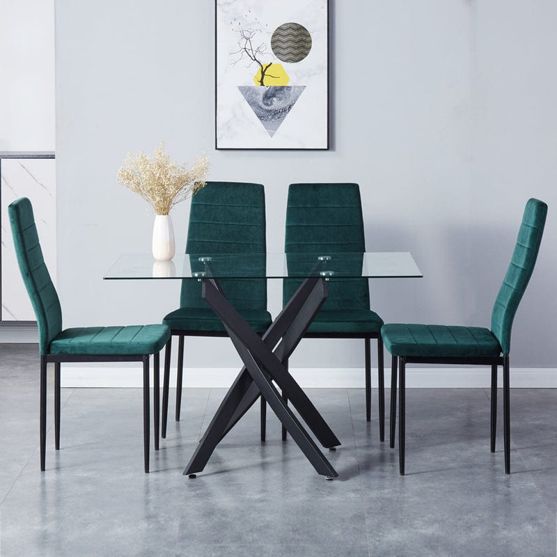 Goldfan Esszimmerstühle aus grünem Samt-Bonny