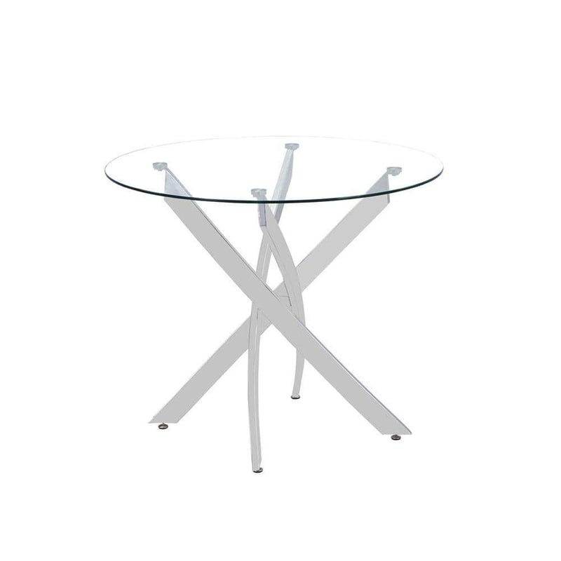Borne Indoor Tempered Clear Glass Round Dining Table,Chromed legs Goldfan