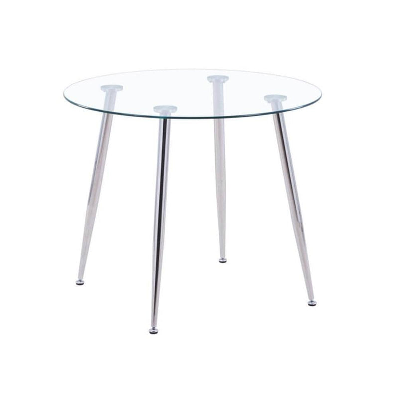 Eval Tempered Clear Glass Round Dining Table,Chromed legs Goldfan