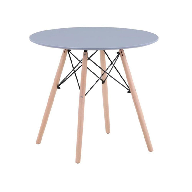 Milea Round MDF Grey Top Dining Table With Metal Cross Iron Pipe Wooden Legs Goldfan
