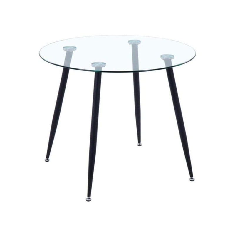 Roemy Tempered Clear Glass Round Dining Table,Black Powder-Coated Legs Goldfan