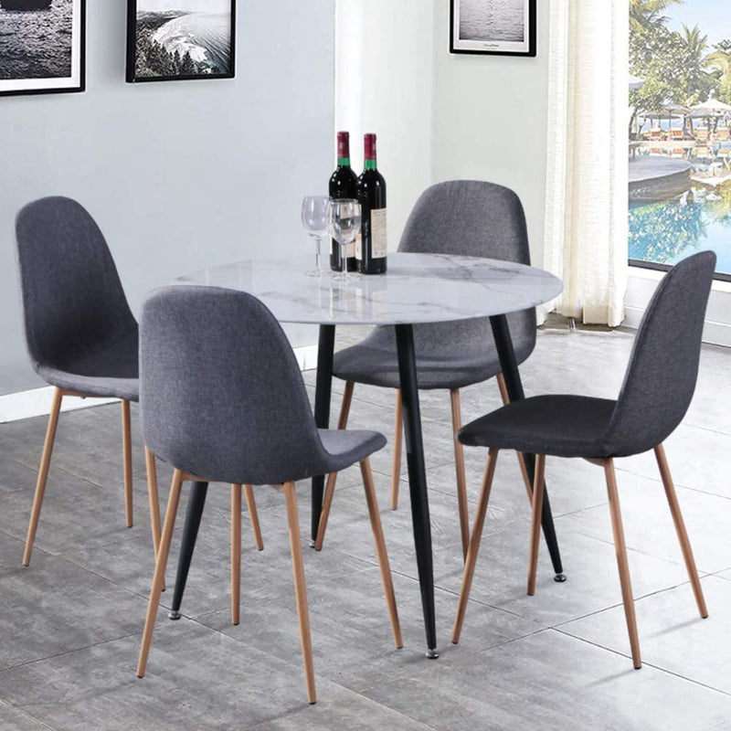 Rojo Round Marble Glass Top Dining Table&Atone Family Style Grey UKFR Fabric Heat Transfer Legs 4pcs Goldfan